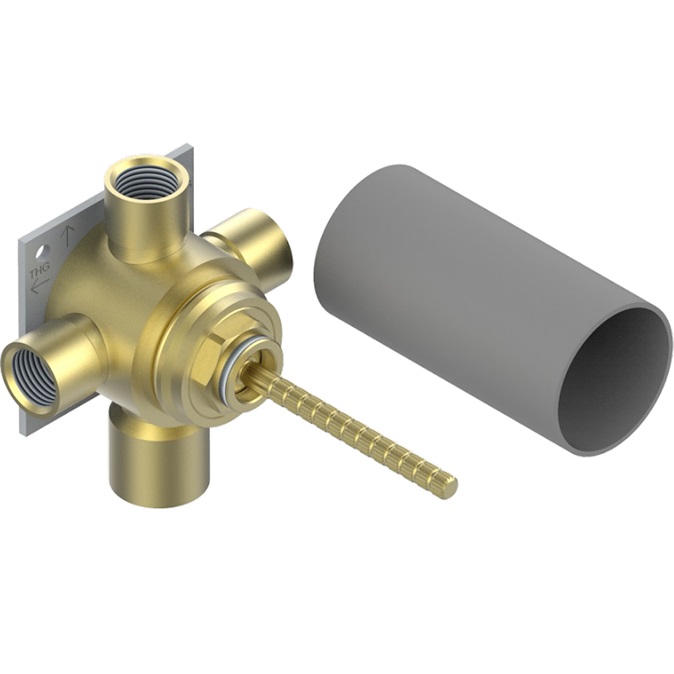 Настенный 4-ходовой распределитель с керамическим картриджем для скрытого монтажа - 1 вход 3/4" и 3 выхода 1/2" с фиксатором THG G00-A00-49M3SPSA, без накладки, на 3 источника